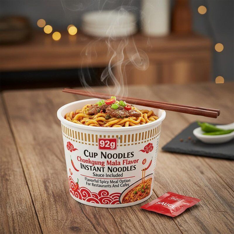 92g12 Noodles à la tasse Chongqing Mala saveur Noodles instantanées Sauce incluse Option de repas épicés savoureux Pour les restaurants et les cafés
