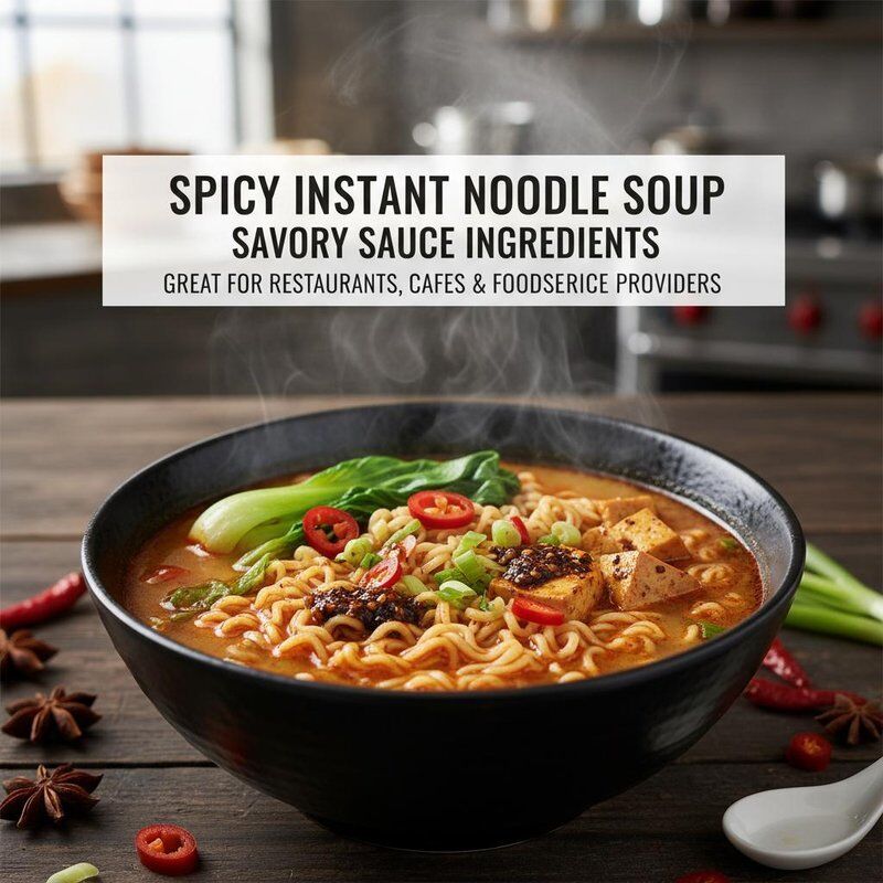 Soupe de nouilles instantanées épicée préparée à partir d'ingrédients de sauce savoureuse, idéale pour les restaurants, les cafés et les prestataires de services alimentaires